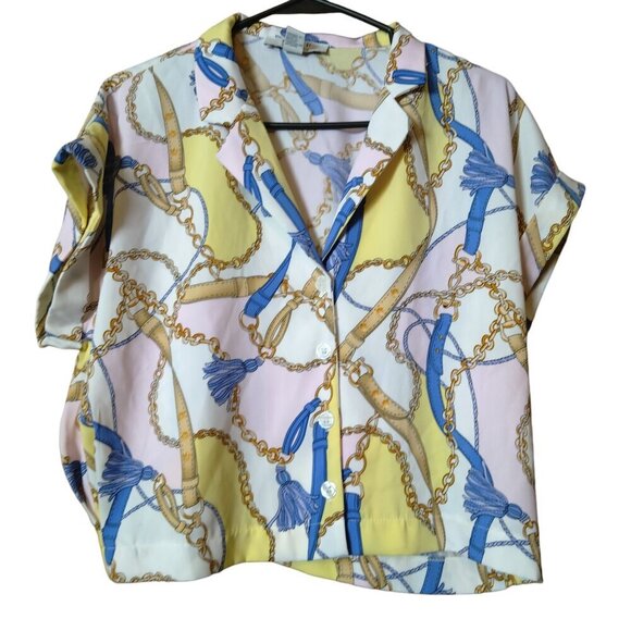 FOREVER 21 Contemporary Women's XS Short Sleeve Button Front Blouse Cropped - Picture 1 of 5